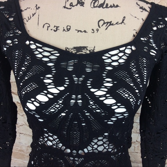 Free People Lace Stretch Bodycon Dress M L - Picture 4 of 6